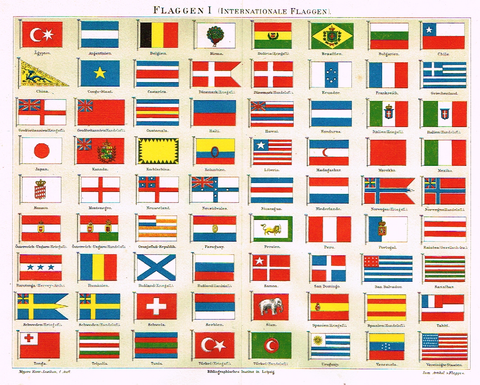 Meyers's Lexicon - "INTERNATIONAL FLAGS" - Chromo - 1913