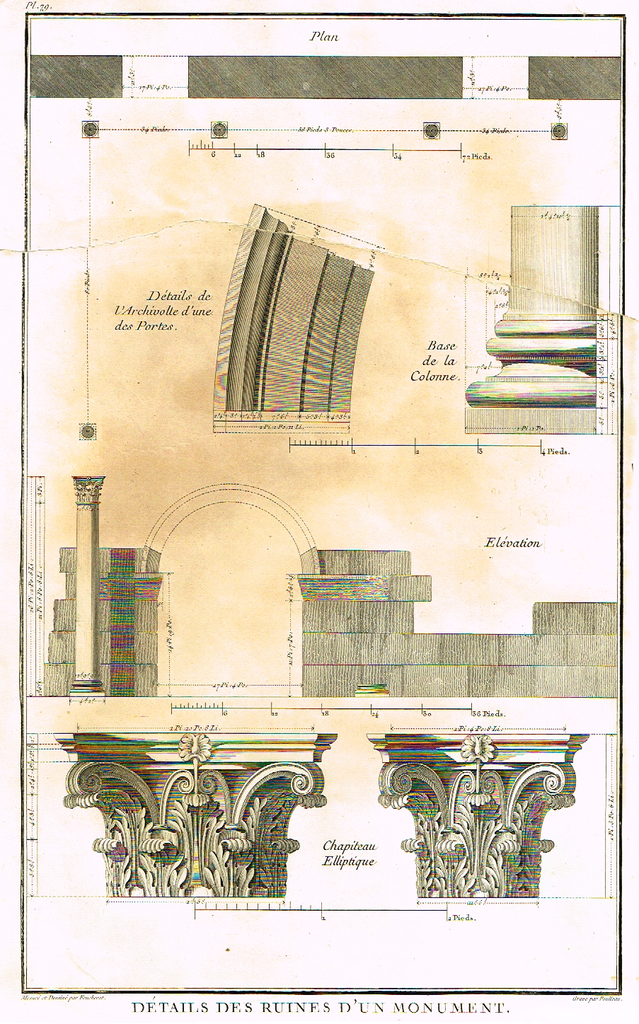 Foucherot's - "LES RUINES D'UN MONUMENT" - Copper Engraving - 1842