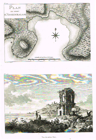 Foucherot's - "PLAN DU PORT D'ASSEMKALASI" - Copper Engraving - 1842