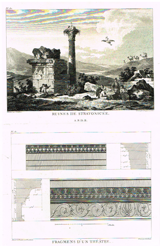 Foucherot's - "RUINES DE STRATONICEE" - Copper Engraving - 1842