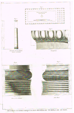 Foucherot's - "LE TEMPLE DE JUNON" - Copper Engraving - 1842