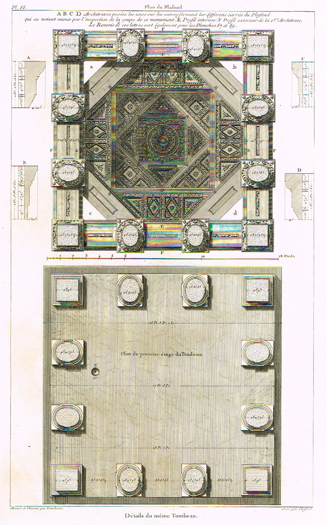Foucherot's - "PLAN DU PLAFOND" - Copper Engraving - 1842
