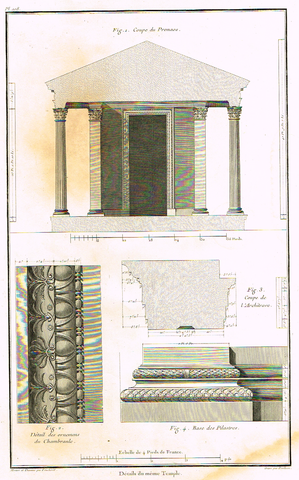 Foucherot's - "DETAILS DU MEME TEMPLE" - Copper Engraving - 1842