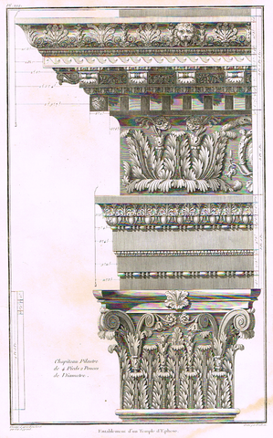 Foucherot's - "ENTABLEMENT D'UN TEMPLE D'EPHESE" - Copper Engraving - 1842