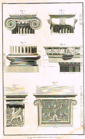 Foucherot's - "VESTIGES DU TEMPLE DE MINERVE" - Copper Engraving - 1842