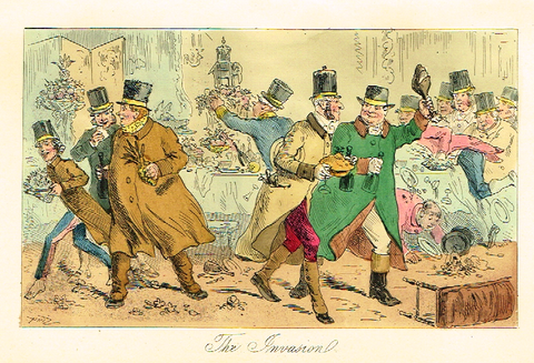 Leech's Satire Print - "THE INVASION" - Hand Col'd Litho - c1840