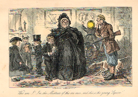 Leech's Satire Print - "I'M THE MISTRESS OF THIS ERE HOUSE" - Hand Col'd Litho - c1840