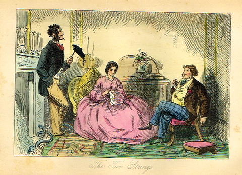 Leech's Satire Print - "THE TWO STRINGS" - Hand Col'd Litho - c1840