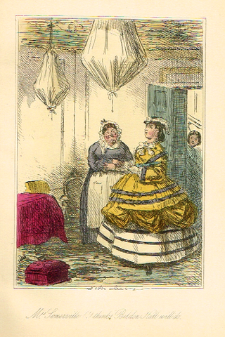 Leech's Satire Print - "MRS. SUMMERVILLE" - Hand Col'd Litho - c1840