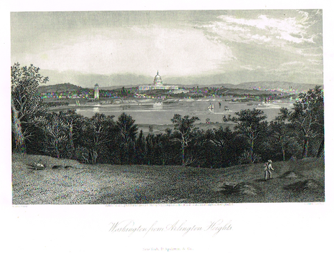 Picturesque America's "WASHINGTON FROM ARLINGTON HEIGHTS" - Steel Engraving - 1872