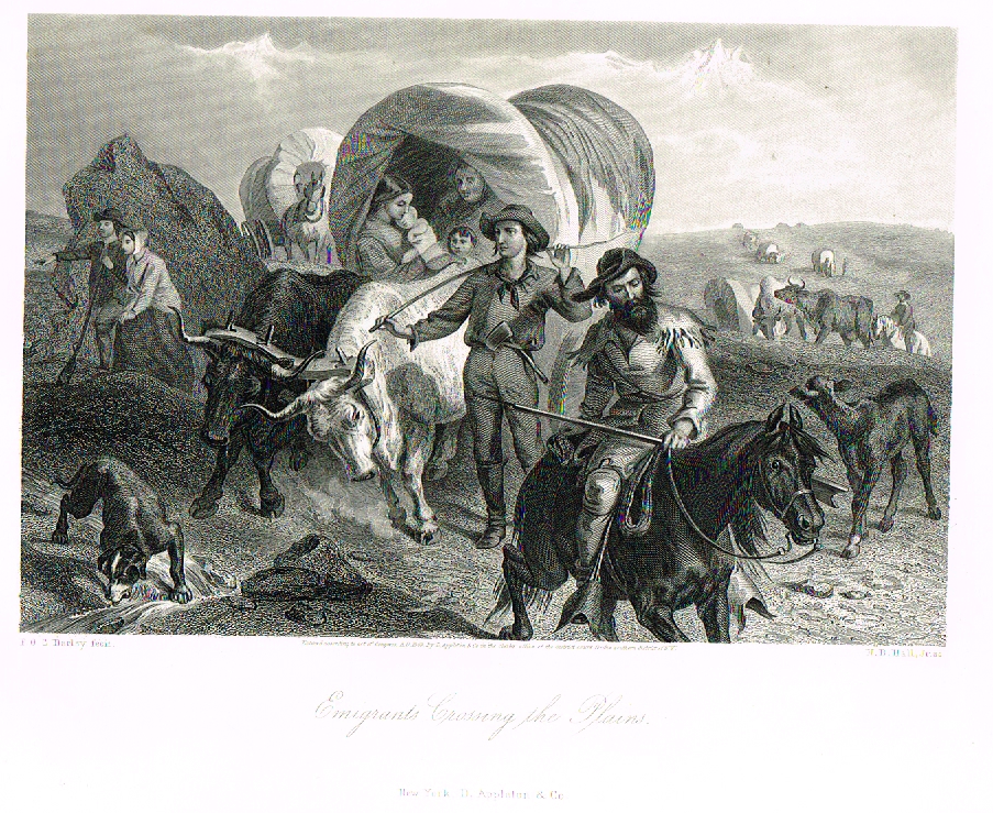 Picturesque America's "EMIGRANTS CROSSING THE PLAINS" - Steel Engraving - 1872