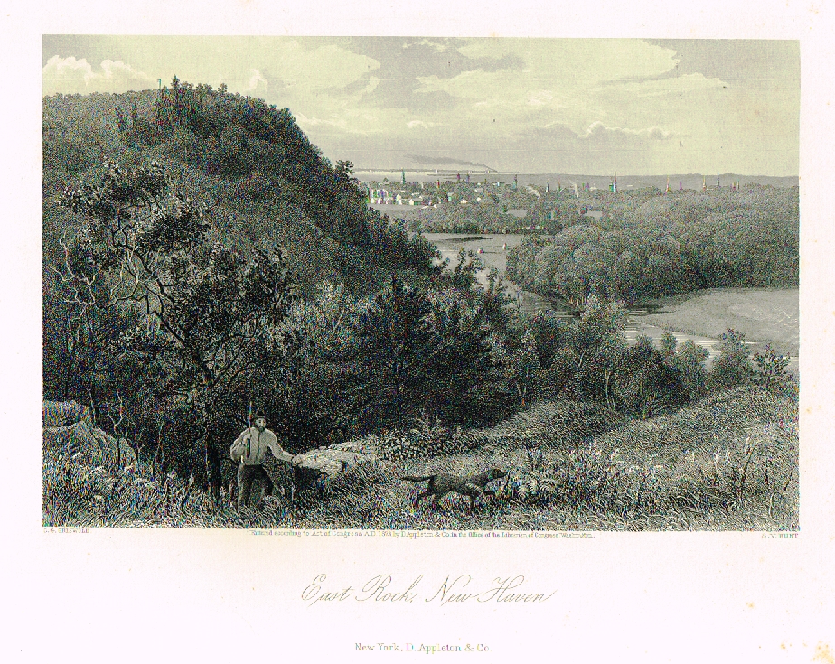 Picturesque America's "EAST ROCK NEW HAVEN" - Steel Engraving - 1872