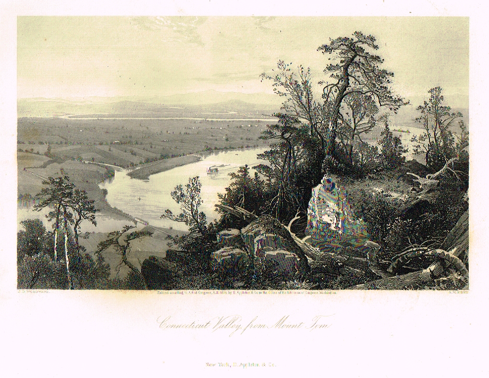 Picturesque America's "CONNECTICUT VALLEY FROM MOUNT TOM" - Steel Engraving - 1872