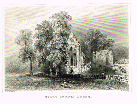 By Bartlett, VALLE CRUCIS ABBEY , Steel Engraving, circa 1840