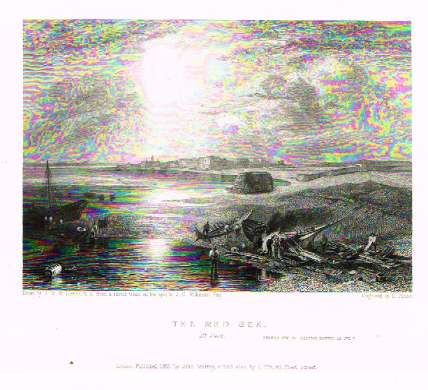 By Bartlett, THE RED SEA AT SUEZ , Steel Engraving, circa 1840