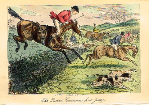Antique John Leech Satire Print - "THE RICHEST COMMONER'S JUMP" - H. Col Litho - 1872