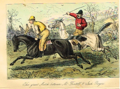 Antique John Leech Satire Print - "MR. FLINTOFF & JACK ROGERS" - H. Col Litho - 1872