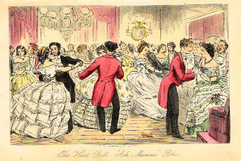 Antique John Leech Satire Print - "THE HUNT BALL - POLKA" - H. Col Litho - 1872