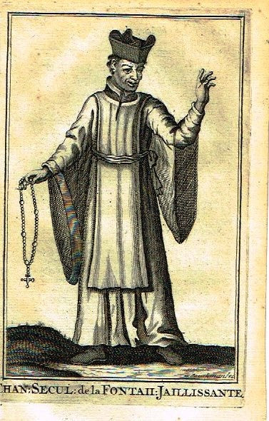 Buonanni's Histoire du Clerge - "CHAN: SECUL: DE LA FONTAIL: JAILLISSANTE"- Copper Engraving - 1716