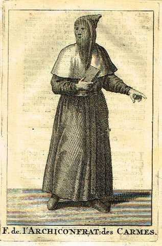 Buonanni's Histoire du Clerge - "F. DE L'ARCHICONFRAT: DES CARMES"- Copper Engraving - 1716