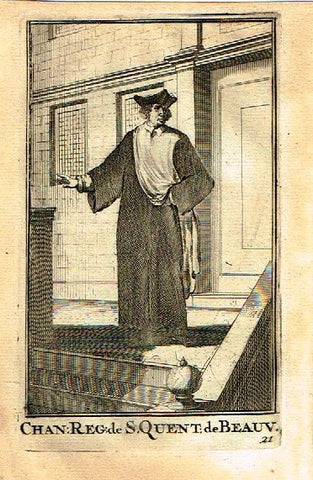 Buonanni's Histoire du Clerge - "CHAN: REG DE ST. QUENT DE BEAUV"- Copper Engraving - 1716