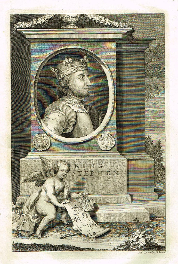 Rapin's History of England - "KING STEPHEN" - Copper Engraving - 1745