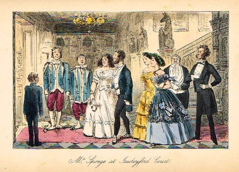 Antique John Leech Satire Print - "MR. SPONGE AT LAWLEYFORD COURT" - H. Col Litho - 1872