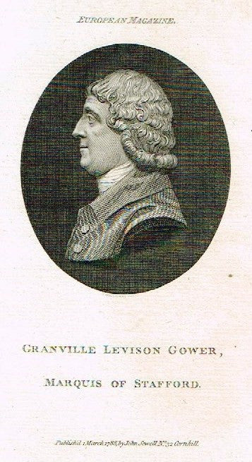 European Magazine - "GRANVILLE LEVISON GOWER" - Copper Engraving - 1788