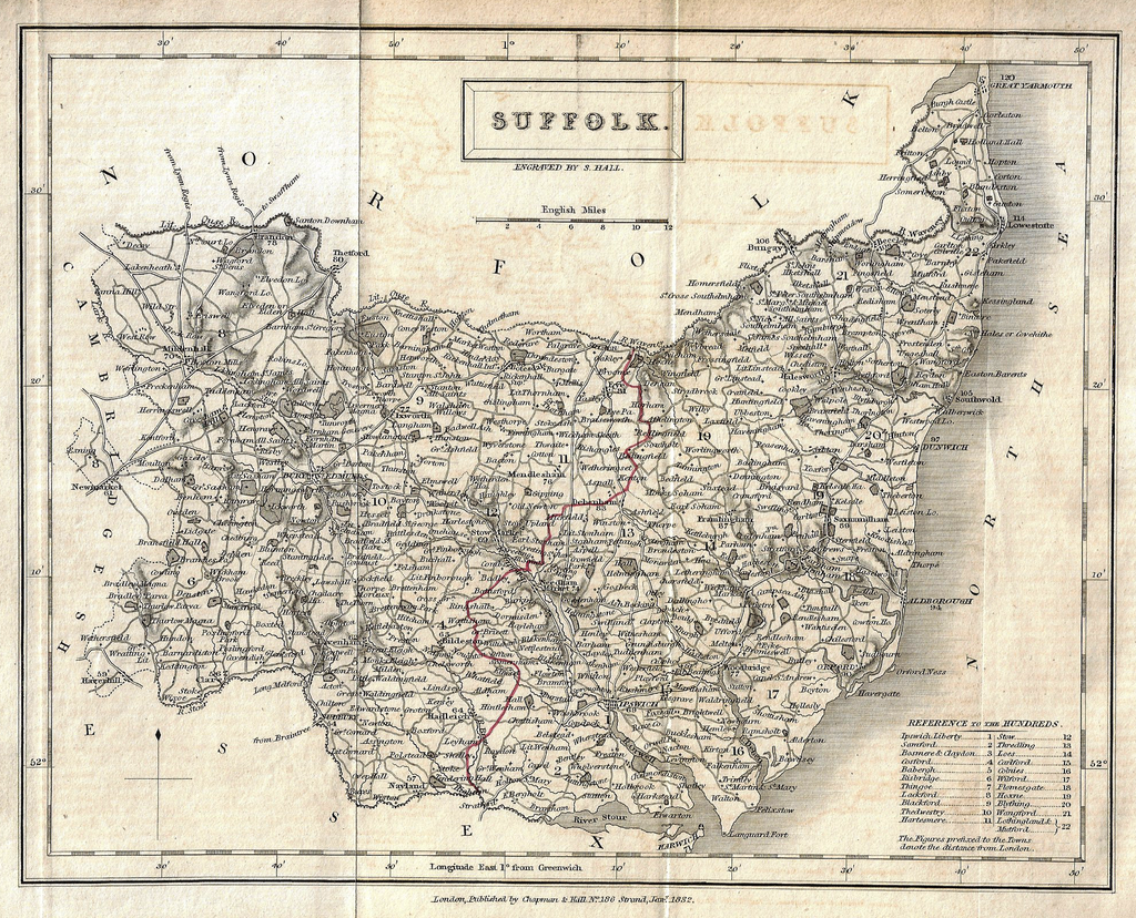 Hall's Antique Map - SUFFOLK - Lithograph - 1831