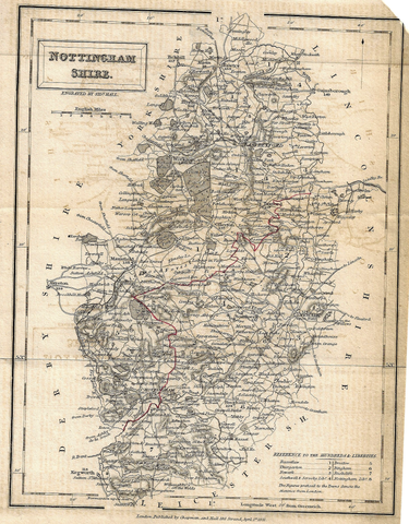 Hall's Antique Map - NOTTINGHAMSHIRE - Lithograph - 1831