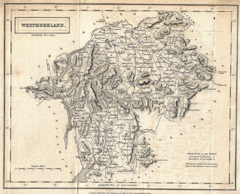 Hall's Antique Map - WESTMORELAND  - Lithograph - 1831