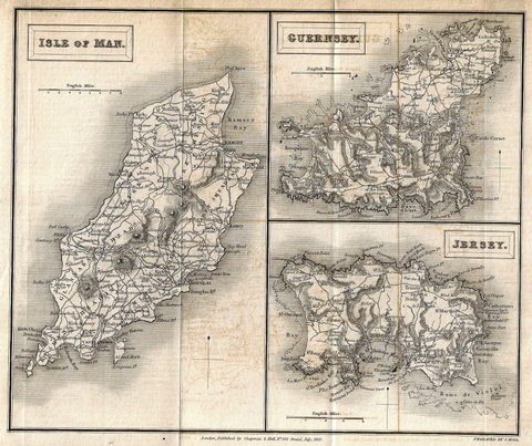 Hall's Antique Map - ISLE OF MAN, GUERNSEY - Lithograph - 1831