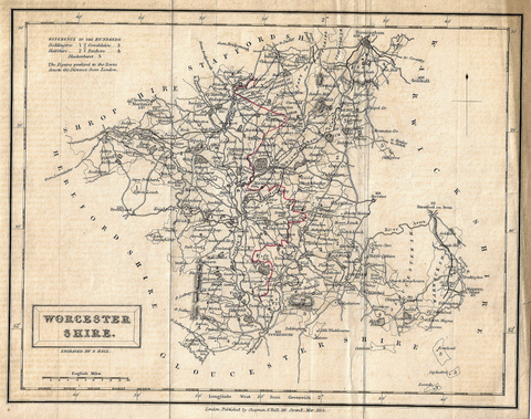 Hall's Antique Map - WORCESTERSHIRE - Lithograph - 1831