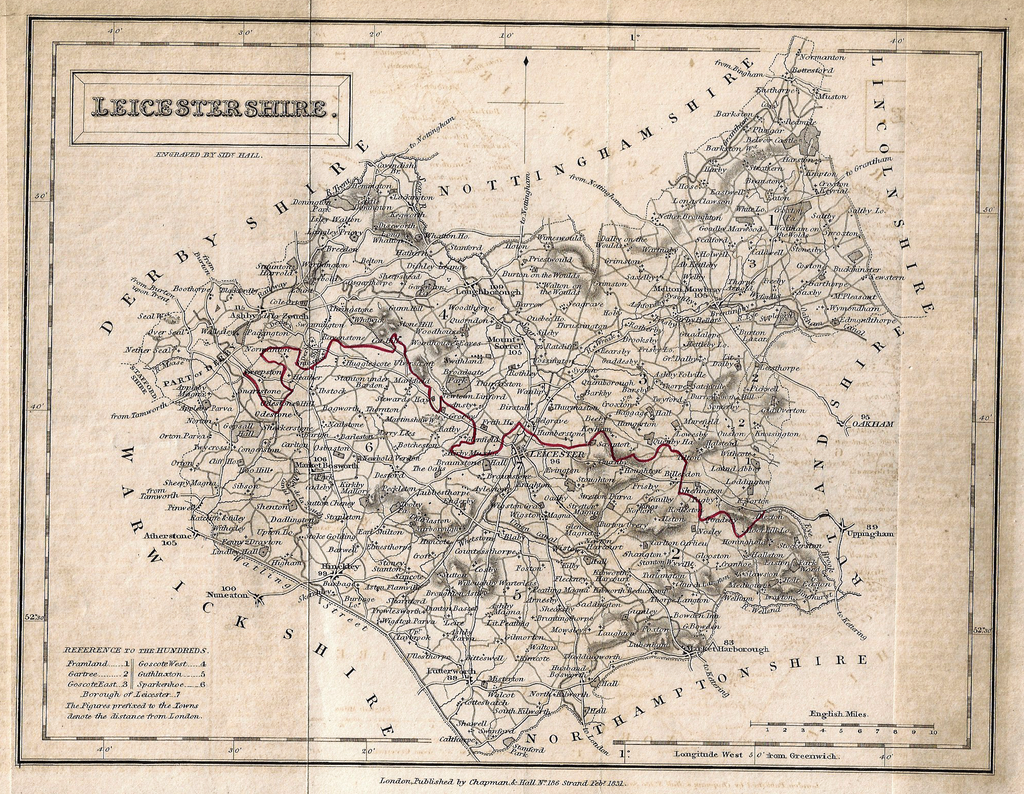 Hall's Antique Map - LEICESTERSHIRE - Lithograph - 1831