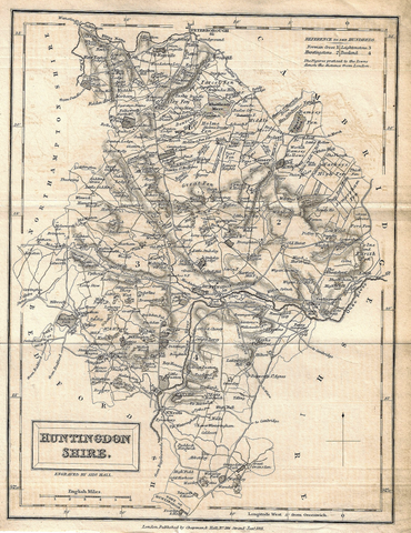 Hall's Antique Map - HUNTINGDONSHIRE - Lithograph -  1831