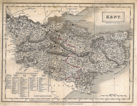 Hall's Antique Map - KENT - Lithograph -  1831