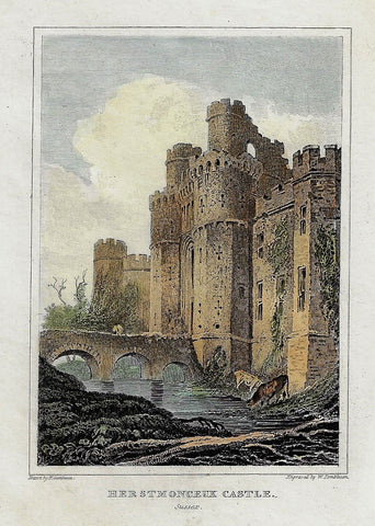 Tombleson's - "HERSTMONCEUX CASTLE, SUSSEX" - Hand-Colored Steel Engraving - c1860