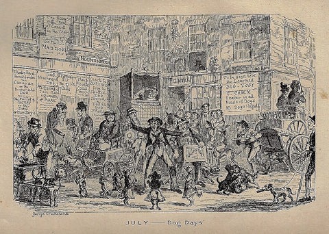 Cruickshank Engraving - "JULY - DOG DAYS" - Antique Print - 1841
