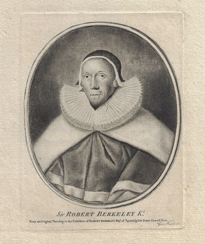 Antique Portrait Print - SIR ROBERT BERKELEY KT. - Engraving- c1815