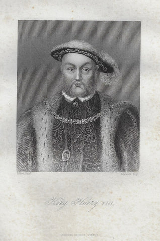 Antique Portrait Print - KING HENRY VIII - Steel  Engraving - c1820