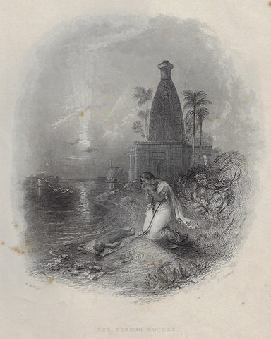 Antique Steel Engraving "THE HINDOO MOTHER" - 1844