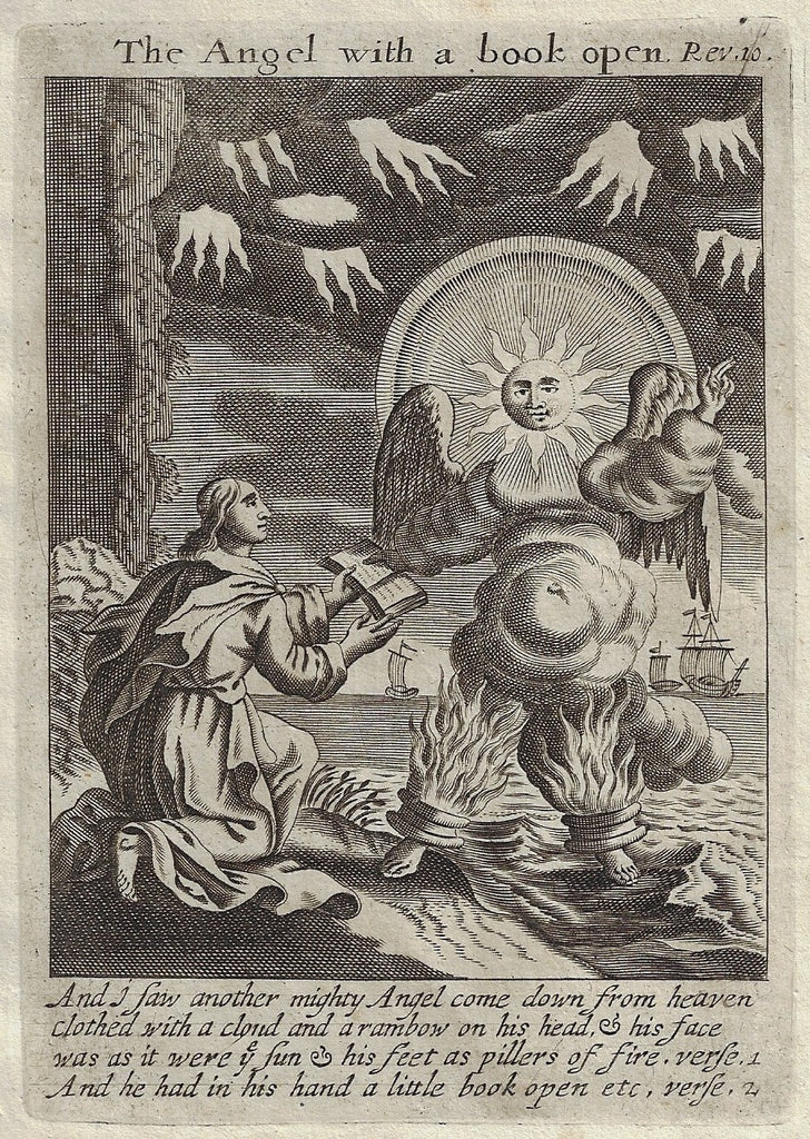 Antique Print from Book of Prayer - "ANGEL WITH A BOOK OPEN" - 1708