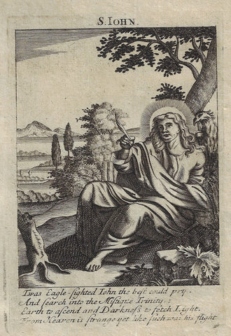 Antique Religious Print from "Book of Prayer" - SAINT JOHN - 1708