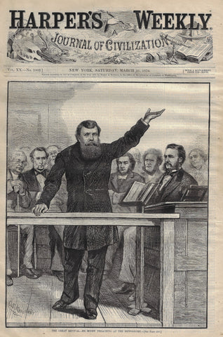 Harper's Weekly Cover - THE GREAT REVIVAL - MR. MOODY PREACHING  - 1876