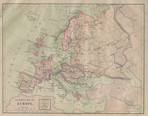Harper's Geography Map - POLITICAL MAP OF EUROPE - Chromo - 1877