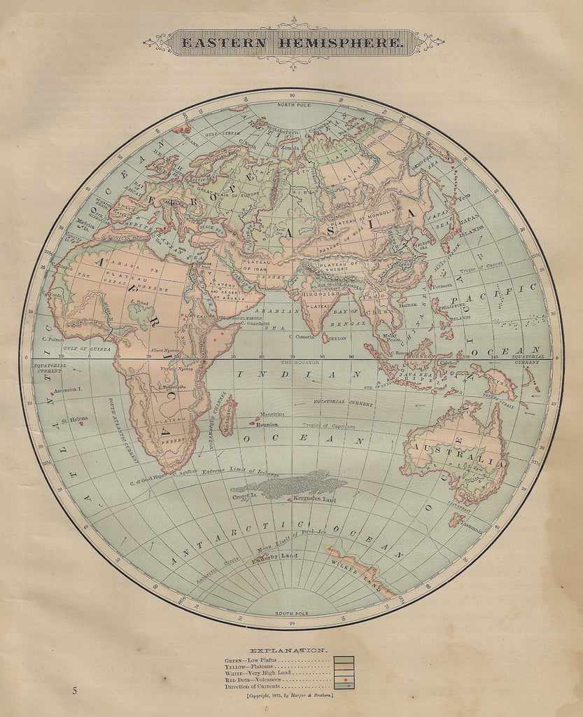 Harper's Geography Map - EASTERN HEMISPHERE - Chromolithograph - 1877