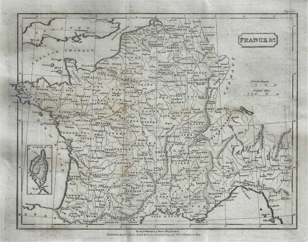Map - FRANCE from Modern Geography - Copper Engraving - 1811
